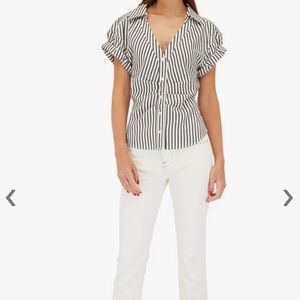 Frame Black & White Button Down Rolled Sleeve Top